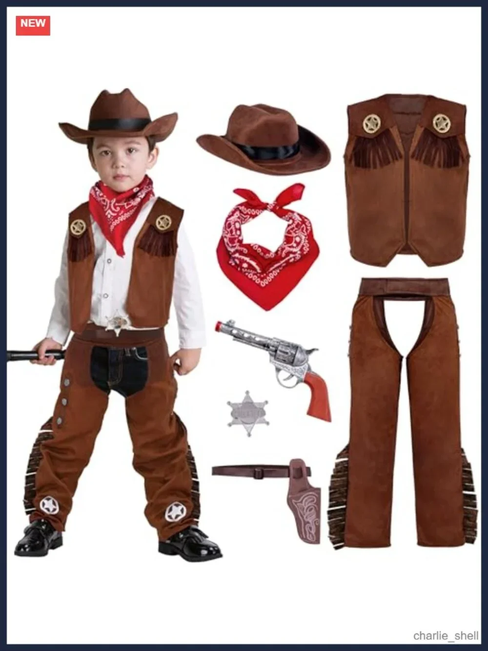 Kids Cowboy Costume Set 8 Pieces Western Outfit for Boys